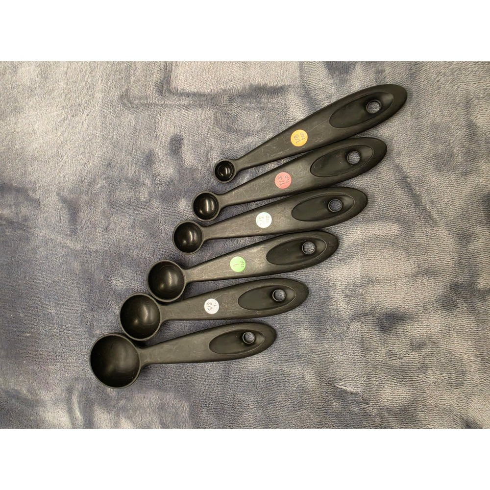 OXO Good Grips 6 Piece Measuring Spoon Set Black Plastic Color Coded Labels
